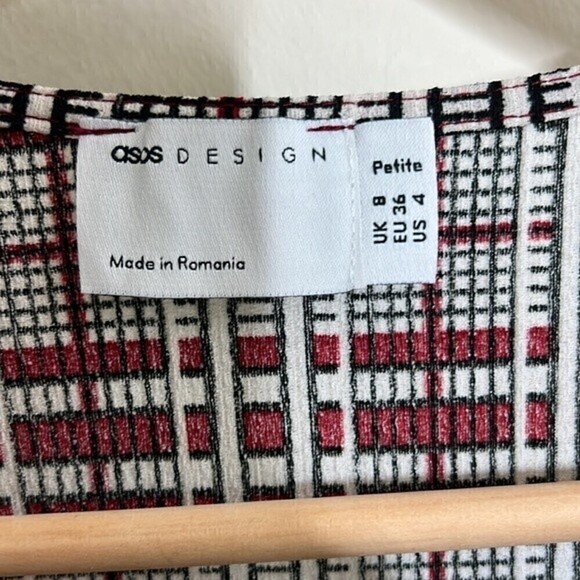 ASOS DESIGN MIDI SMOCK DRESS FRILL NECK BLACK & RUST CHECK PRINT SIZE 4P - Picture 7 of 11